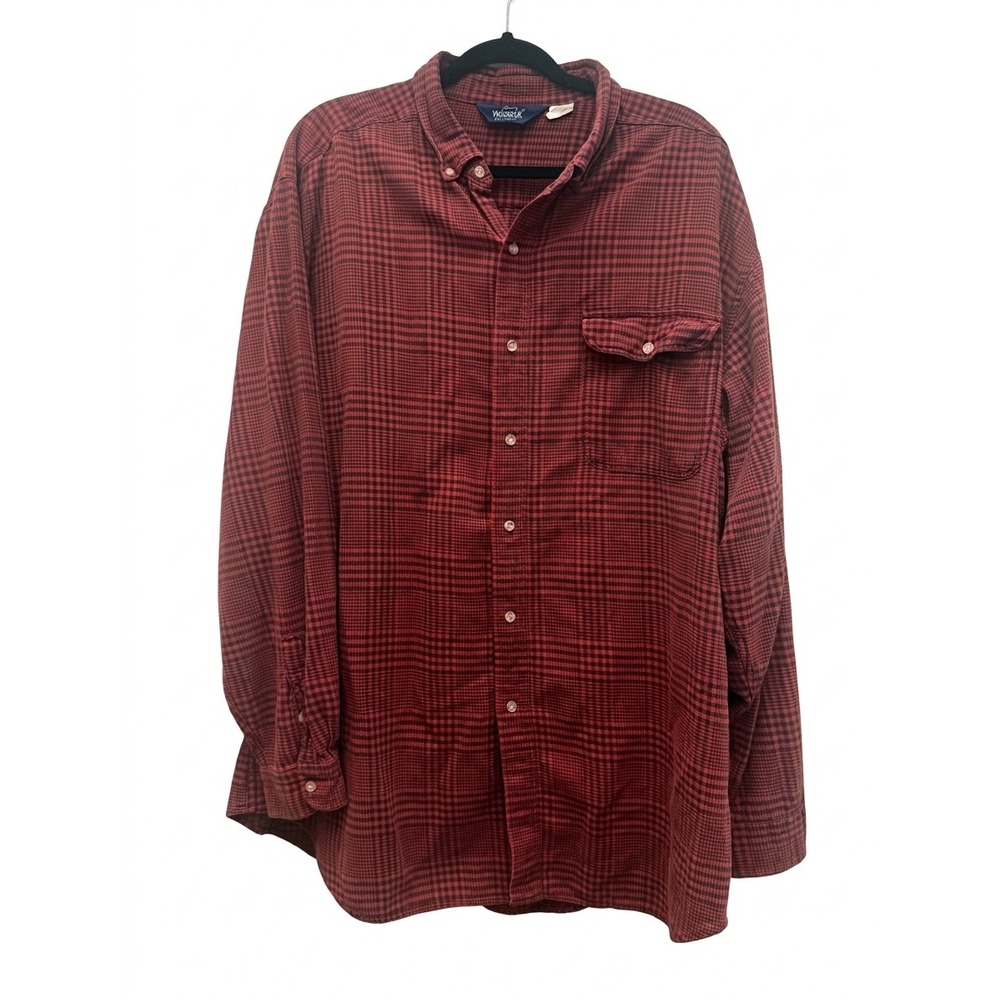 Woolrich Mens 2XL Red Black Plaid Button Down Shirt Long Sleeve Cotton 4062 NC